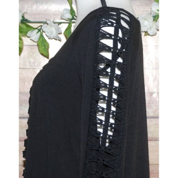 Shannon Ford Women's Black Blouse Top Size 2X Long Sleeve Stretch Open Weave - Picture 5 of 9